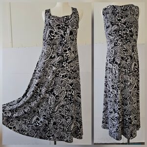 TravelSmith Size M Black & White Paisley Women's Sleeveless Tank Top Maxi Dress